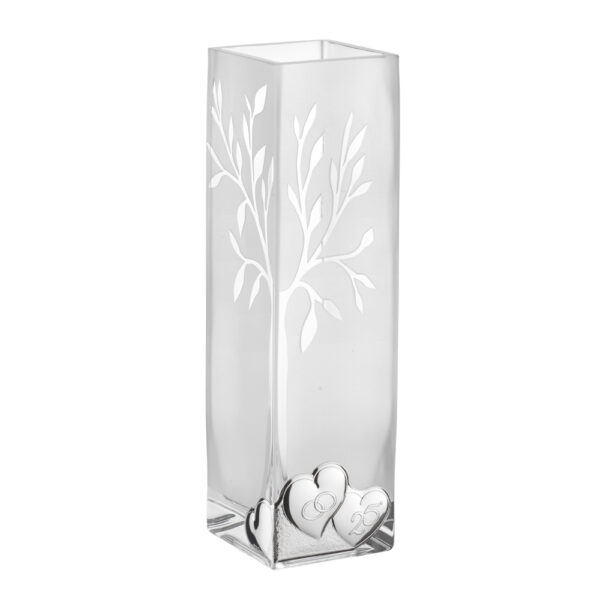 Vaso in vetro Albero della Vita con cuori 25° anniversario nozze