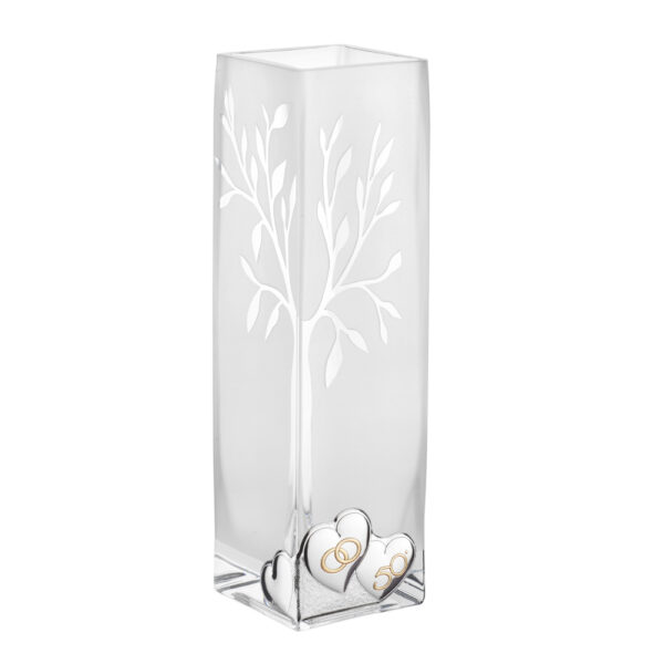 Vaso in vetro Albero della Vita con cuori 50° anniversario nozze