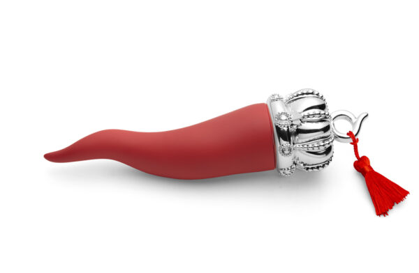 Cornetto portafortuna Valenti rosso con corona argentata e nappina