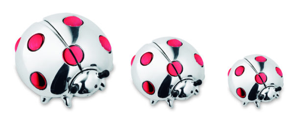 Coccinella portafortuna decorativa argentata con dettagli rossi