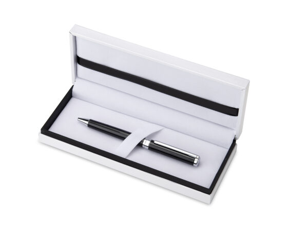 Penna roller Valenti nera con finiture cromate in astuccio regalo