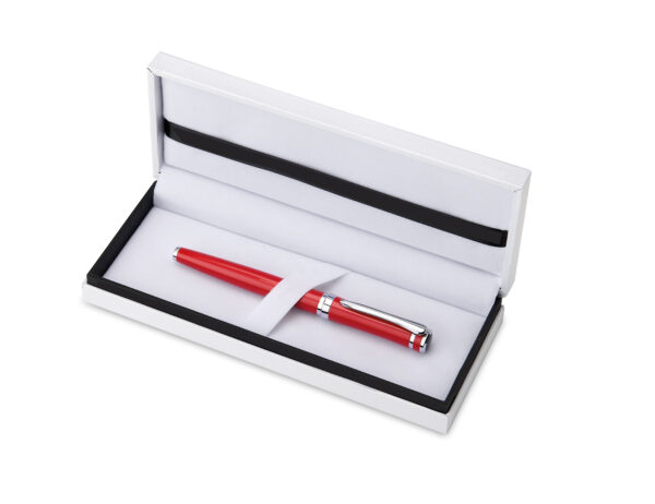 Penna a sfera Valenti rossa con finiture cromate in astuccio regalo