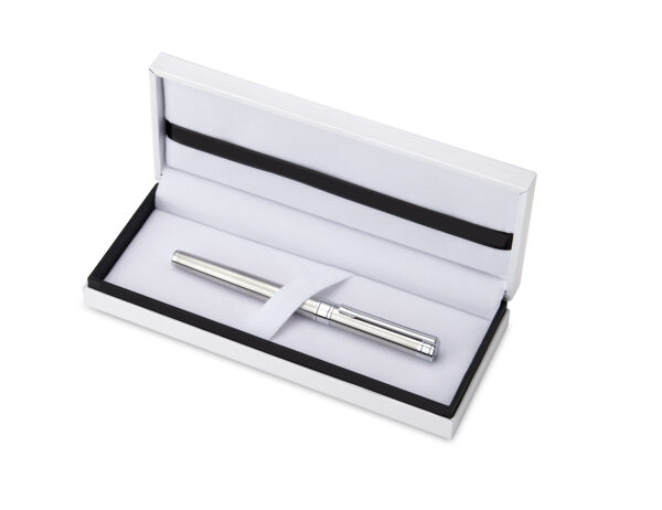 Penna a sfera Valenti argento con finiture cromate in astuccio regalo